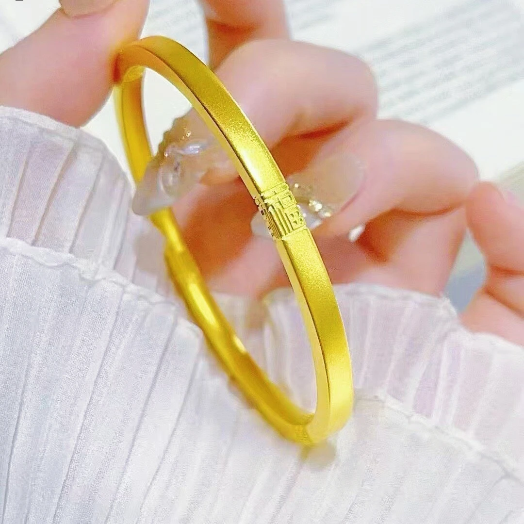 

Beautiful Meaning Square Blessing Chopstick Bangle For Women 24K Gold AU999, four-side blessing with peace and luck