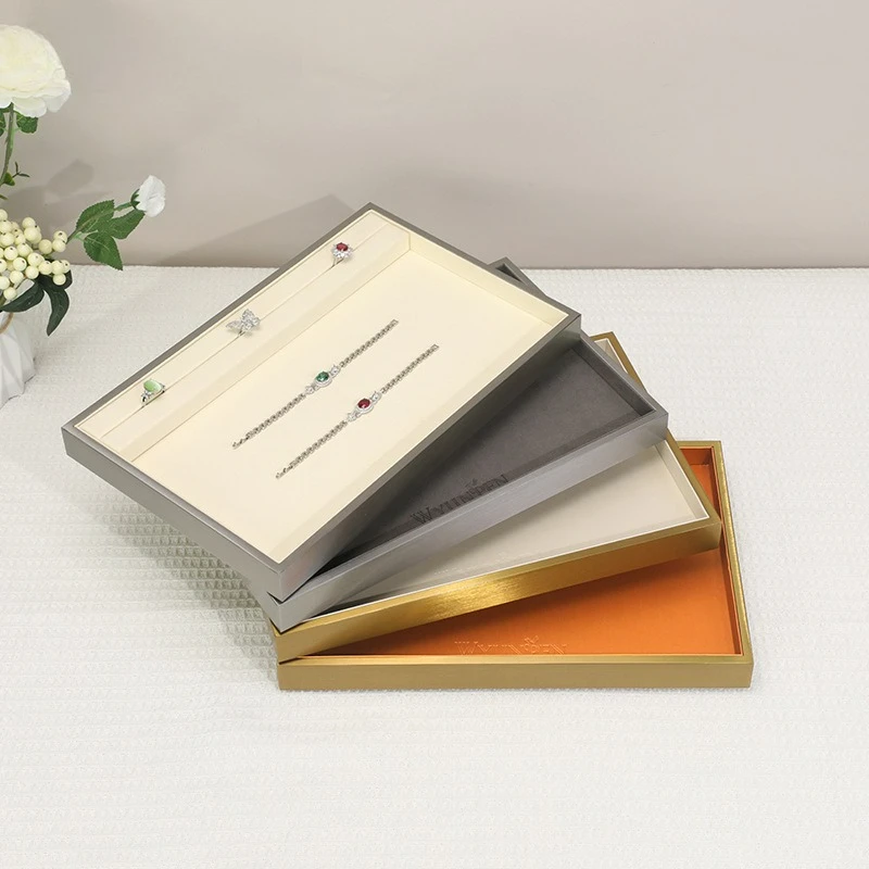 Brushed metal frame jewelry viewing pallet necklace ring earrings tray high-end jewelry display viewing pallet