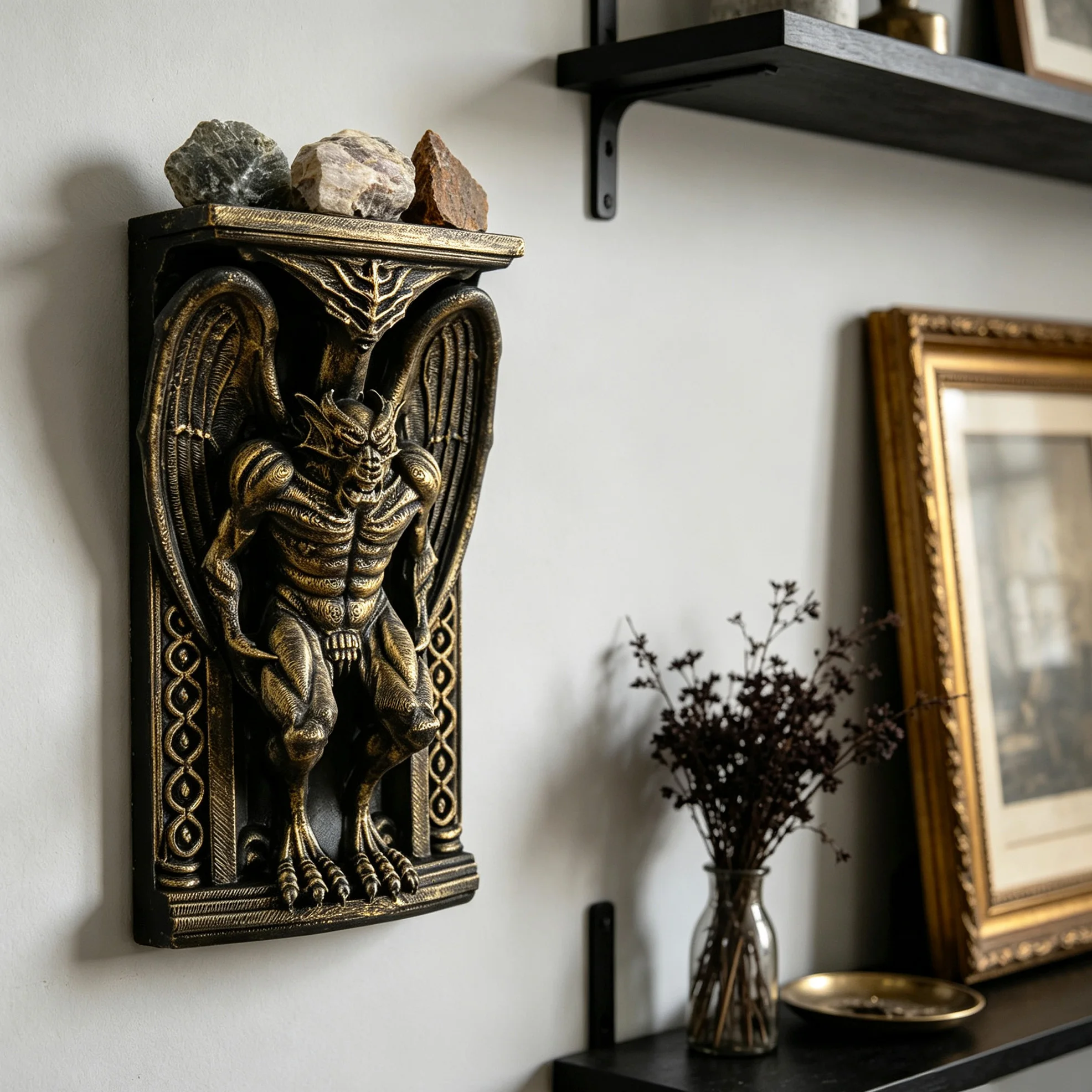 Cross-border Gothic Gargoyle Wall Mounted Shelf Vintage Antique Bronze Demon Relief Wall Storage Decor Ornament