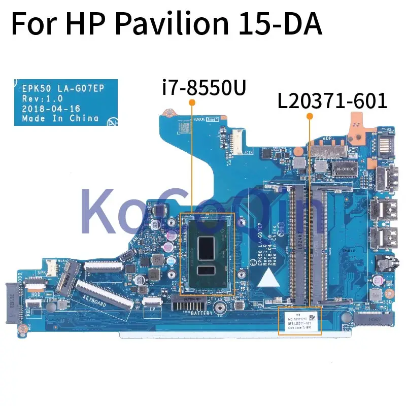 

For HP Pavilion 15-DA I7-8550U Notebook Mainboard TPN-C135 L20371-601 LA-G07EP SR3LC DDR4 Laptop Motherboard