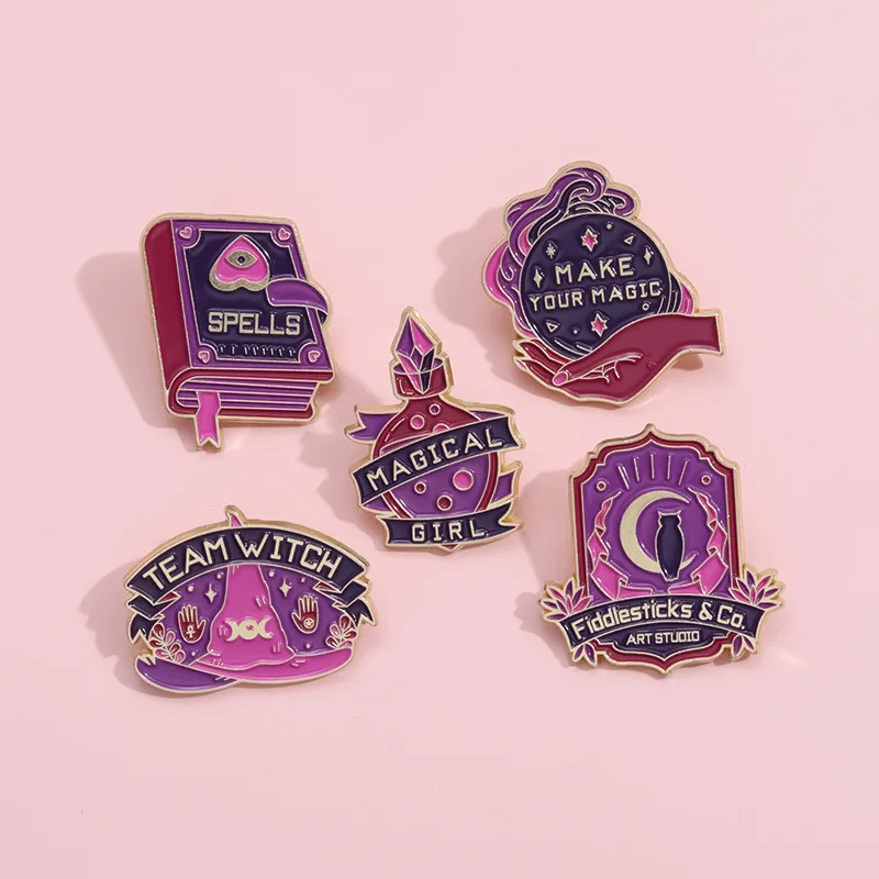 Magic Witch Enamel Brooch Creative Magic Book Butterfly Potion Broom Bat Cat Metal Badge Punk Dark Lapel Pins Jewelry Gifts