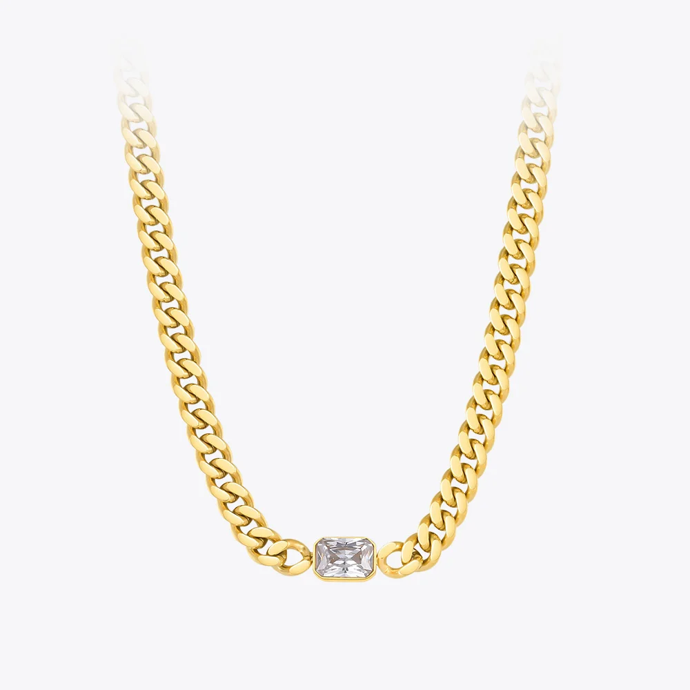 

ENFASHION Wide Zircon Chain Necklaces For Women Gold Color Goth Necklace Choker Stainless Steel Collier Fashion Jewelry P213234