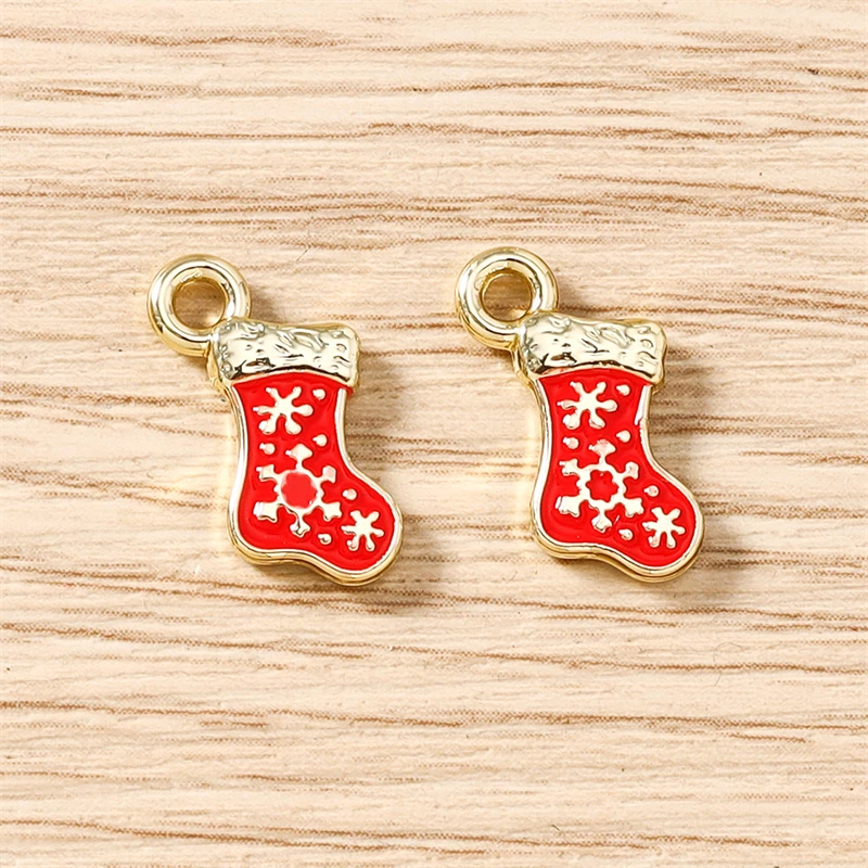 5 Stück 10x16mm Niedliche Emaille-Weihnachtsschneeflocken-Socken-Anhänger für die Herstellung von Ohrringen, Halsketten, DIY-Bastelarbeiten, Schmuckzubehör – Detail 5