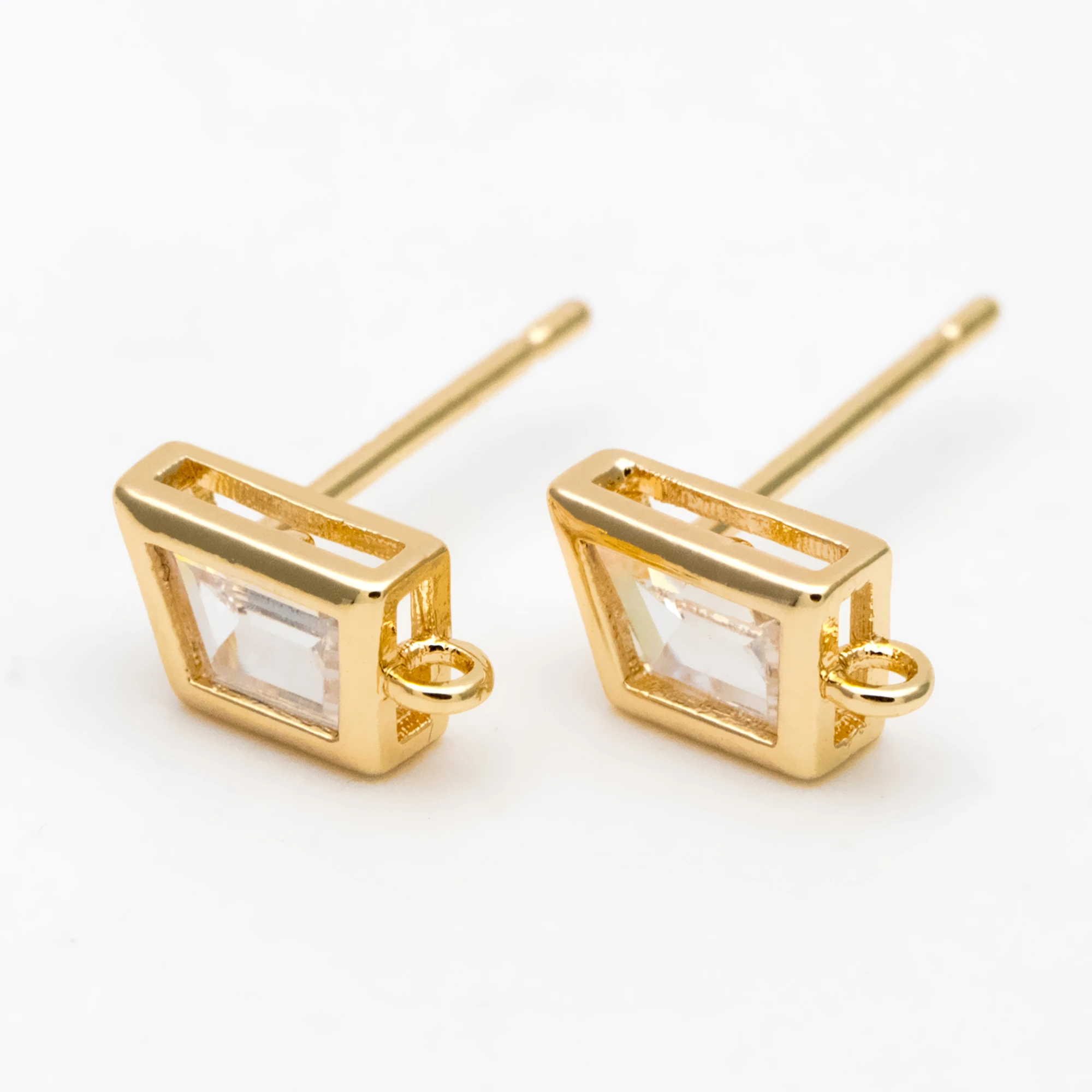 

4pcs CZ Paved Trapezoid Earring Studs, 18K Gold Plated Brass Ear Posts, Geometric Earring Findings (#GB-3326)