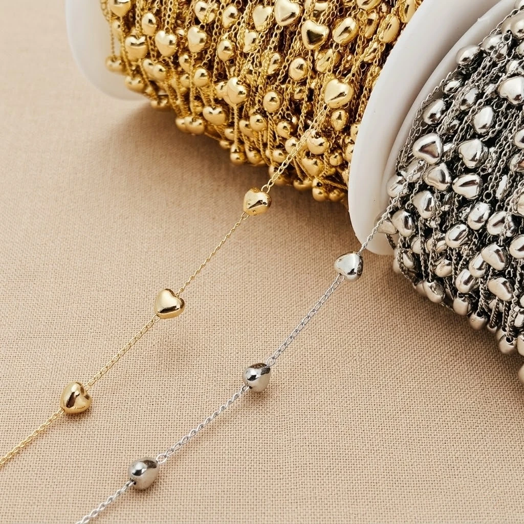 1meter 6mm Heart Star Beads Chain with Brass Gold Cable Link Jewelry Chain for  Making Bracelet Necklace Sewing DIY Crafts view 5
