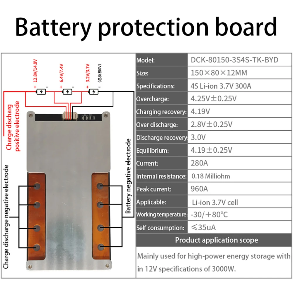 3S 4S 120A 160A 200A Li-ion LifePo4 Lithium Battery Protection Board BMS Balance 3.2V 3.7V 12.6V 16.8V 12V Car Start RV Inverter