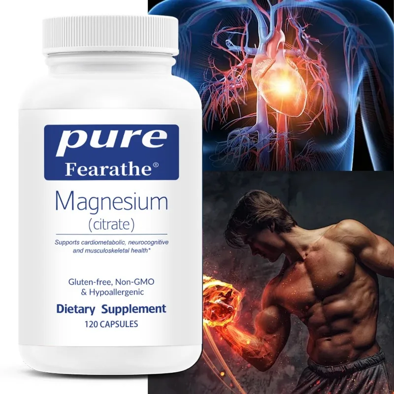 Magnesium Citrate Capsules - for Muscle, Bone, Heart, Metabolism and Nerve Function, Fatigue Relief, Gluten-free and Non-GMO