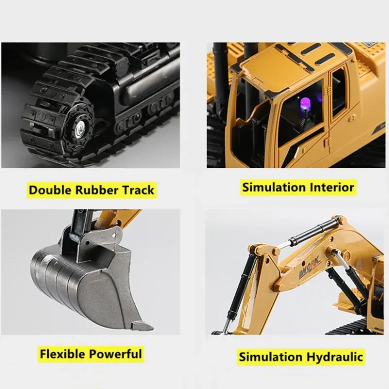Simulation Hydraulic Remote Control Excavator 25Mins 8CH 360 Degree Rotation Double Rubber Track RC Truck Toy With Music Light