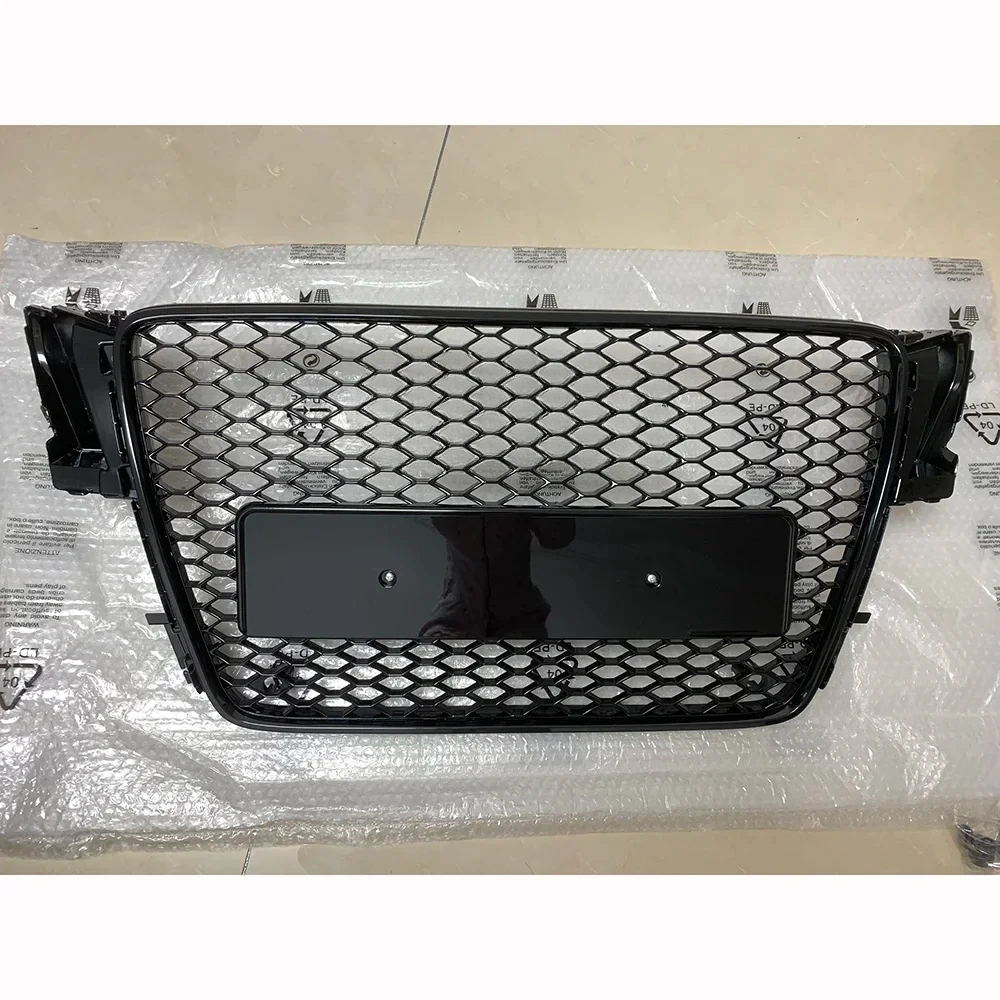 For RS5 Style Front Sport Hex Mesh Honeycomb Hood Grill Gloss Black for Audi A5/S5 B8 2008 2009 2010 2011 Without Emblem