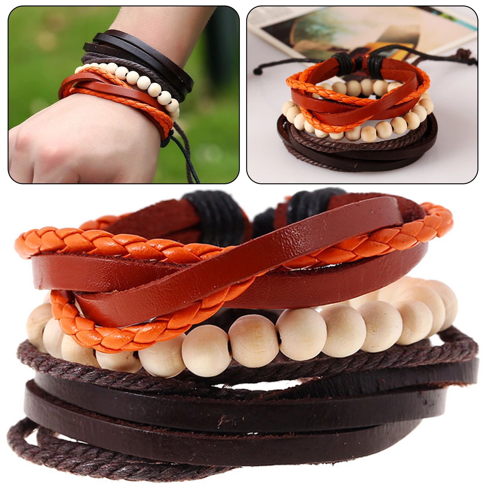 

Vintage Wooden Beads Multi-Layer Bracelet Exquisite Hand-made Beads Bangle For Daily Wear