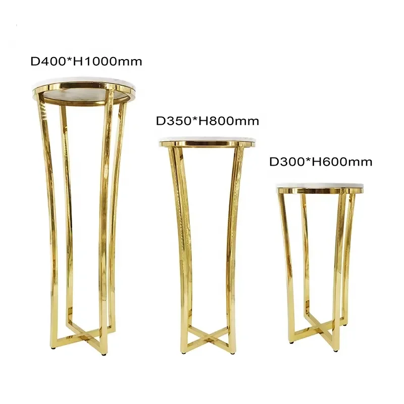 3pcs Gold Stainless Steel Cake Stand Set with Marble Base Elegant Metal Dessert Display Rack for Wedding Party Table