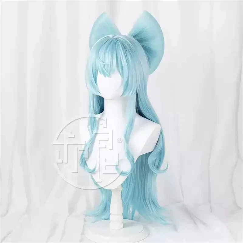 

CyGenshin Impact Yumemizuki Mizuki Cosplay Wig Blue Cyan Bow Tie Long Hair Halloween Enchanting Dreams Women Girls Party