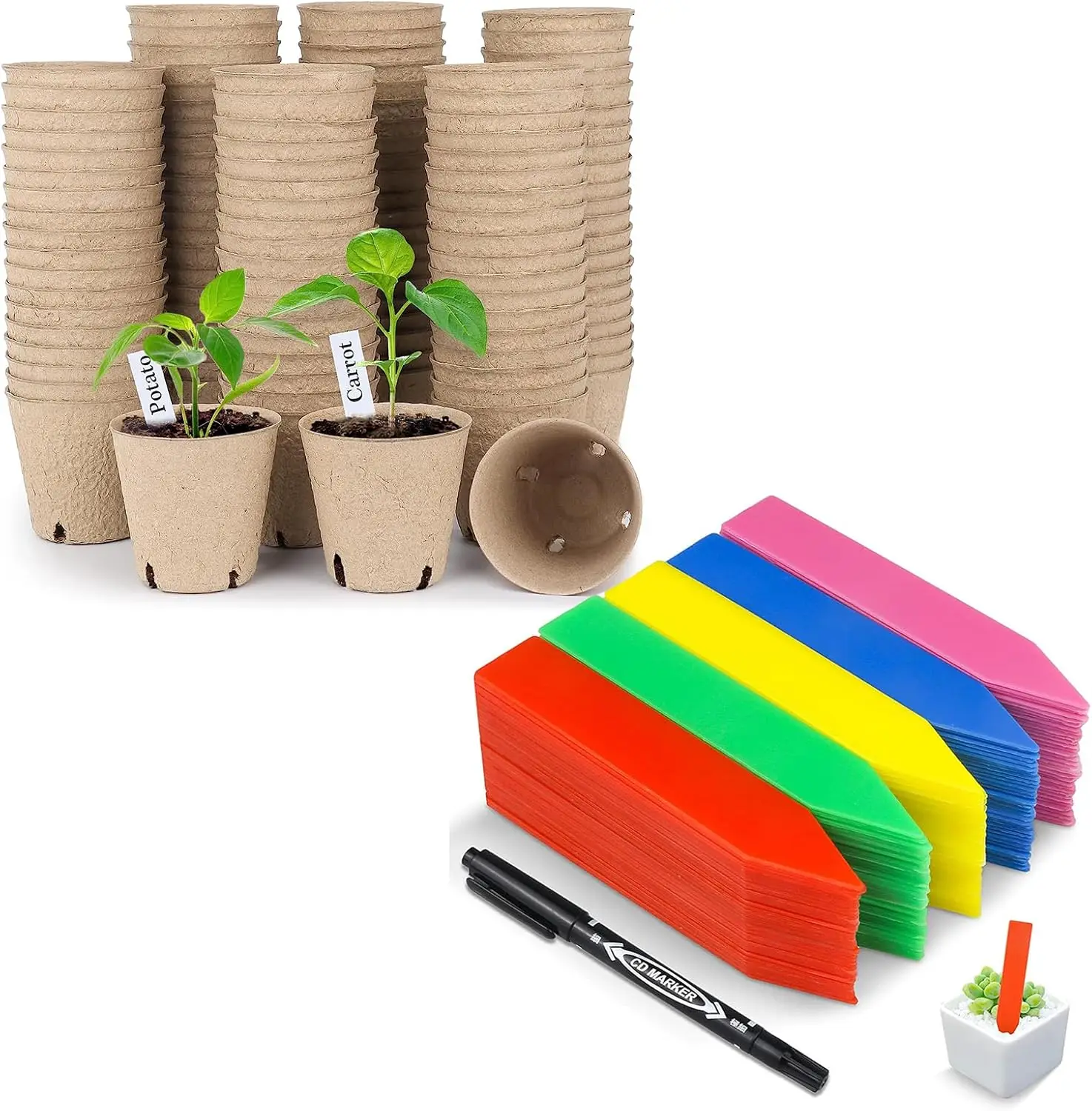 

Peat Pots, 3.15 Inch Seed Starting Pots with Drainage Holes Round(120 Pcs) with 4 Inch Plastic Plant Labels Waterproof P