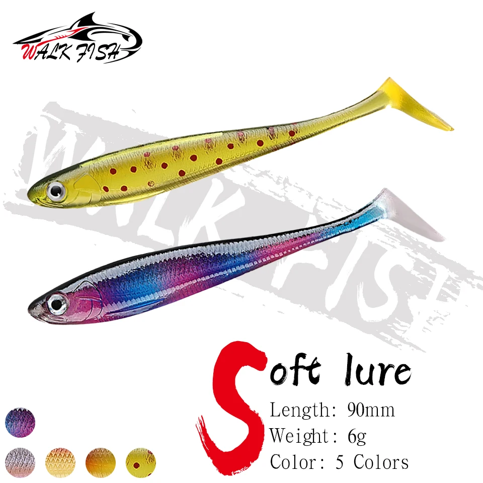 WALK FISH 7 Stück 9cm 6g PVC T-Schwanz Weiche Effiziente Köder für Meeresfischerei Entenpfoten-Köder Simulationsköder Luya Kunstköder für Salzwasser und Süßwasser