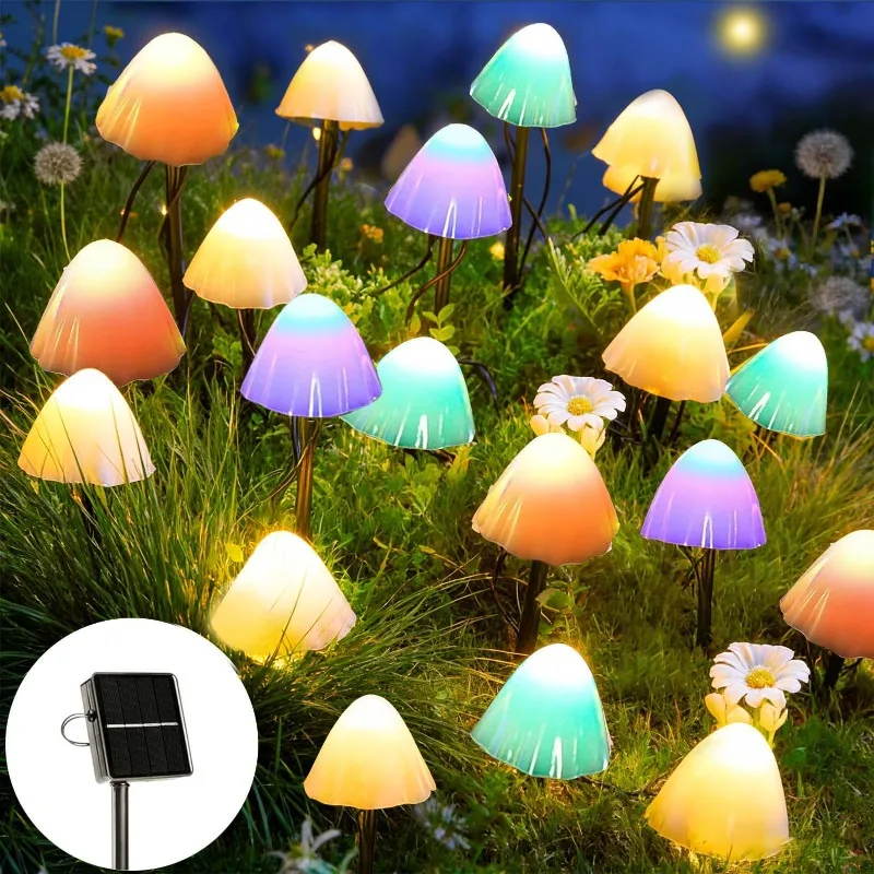 Mushroom Solar LED Lights Garden Firework Warm Lights Outdoor 10/20LED Waterproof Firefly Lawn Lamps Patio Pathway Decoration