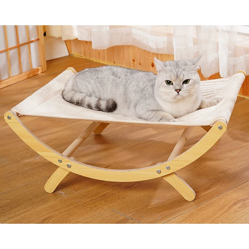 Cat hammock rocking bed dual-use wooden cat rocking chair four seasons universal removable and washable multifunctional cat bed