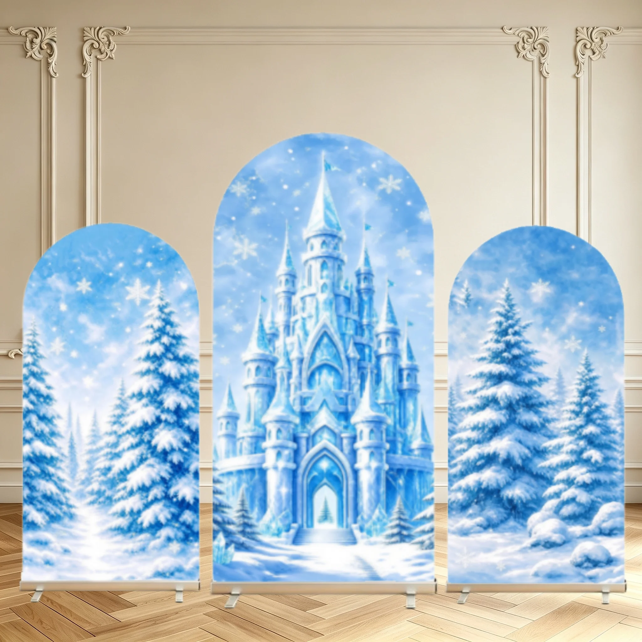 Ice Castle Winter Arch Backdrop Cover Snowy Forest Snowflake Girls Frozen Princess Themed Birthday Party Decorations Arch Covers