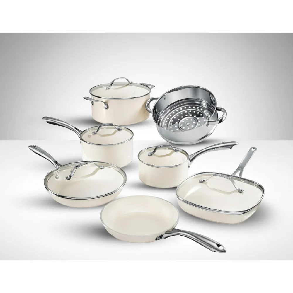 

12-Piece Ceramic Cookware Set Nonstick, PFOA/PFOS Free, Oven & Dishwasher Safe for Healthy Cooking