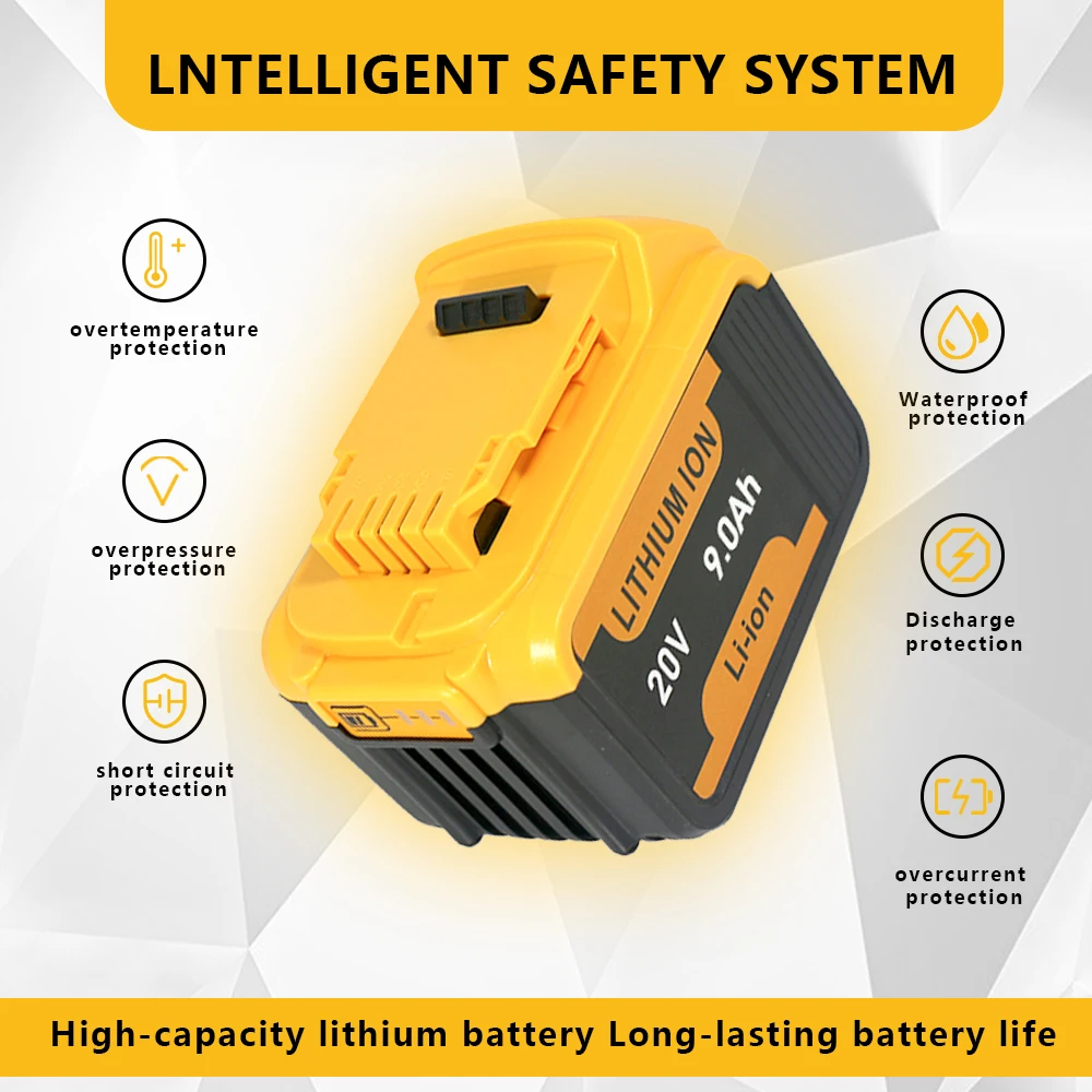 Pro baterii DeWalt 6,0 Ah 9,0 Ah 20 V, náhrada za DCB206 DCB205 DCB200 DCF845 DCF850 DCF892 DCF911 elektrické nářadí, 18650 Li-ion - náhled 4
