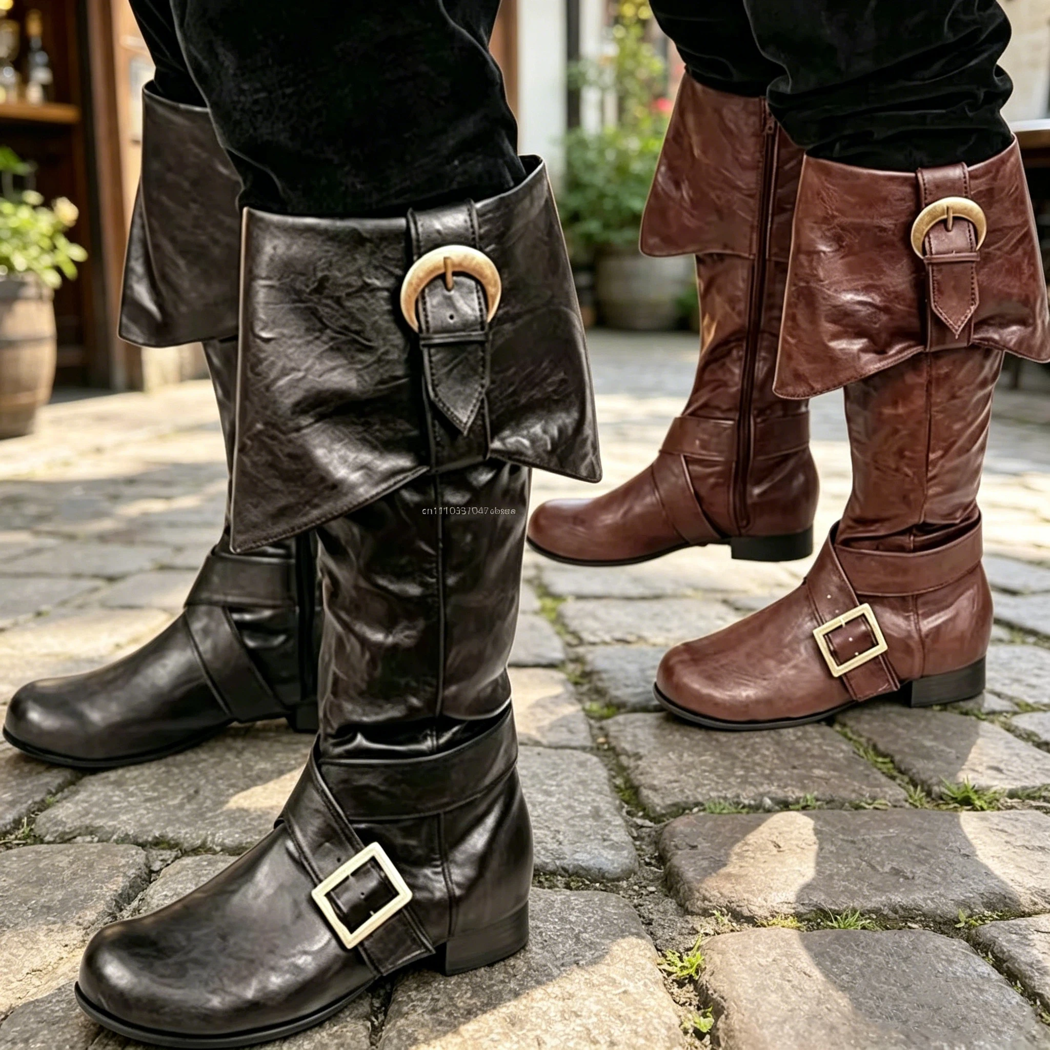 Retro Party High Heel Long Boot Renaissance Pirate Soldier Cosplay Boots Halloween Men Knight Fashion Buckle Footwear Shoes 2026