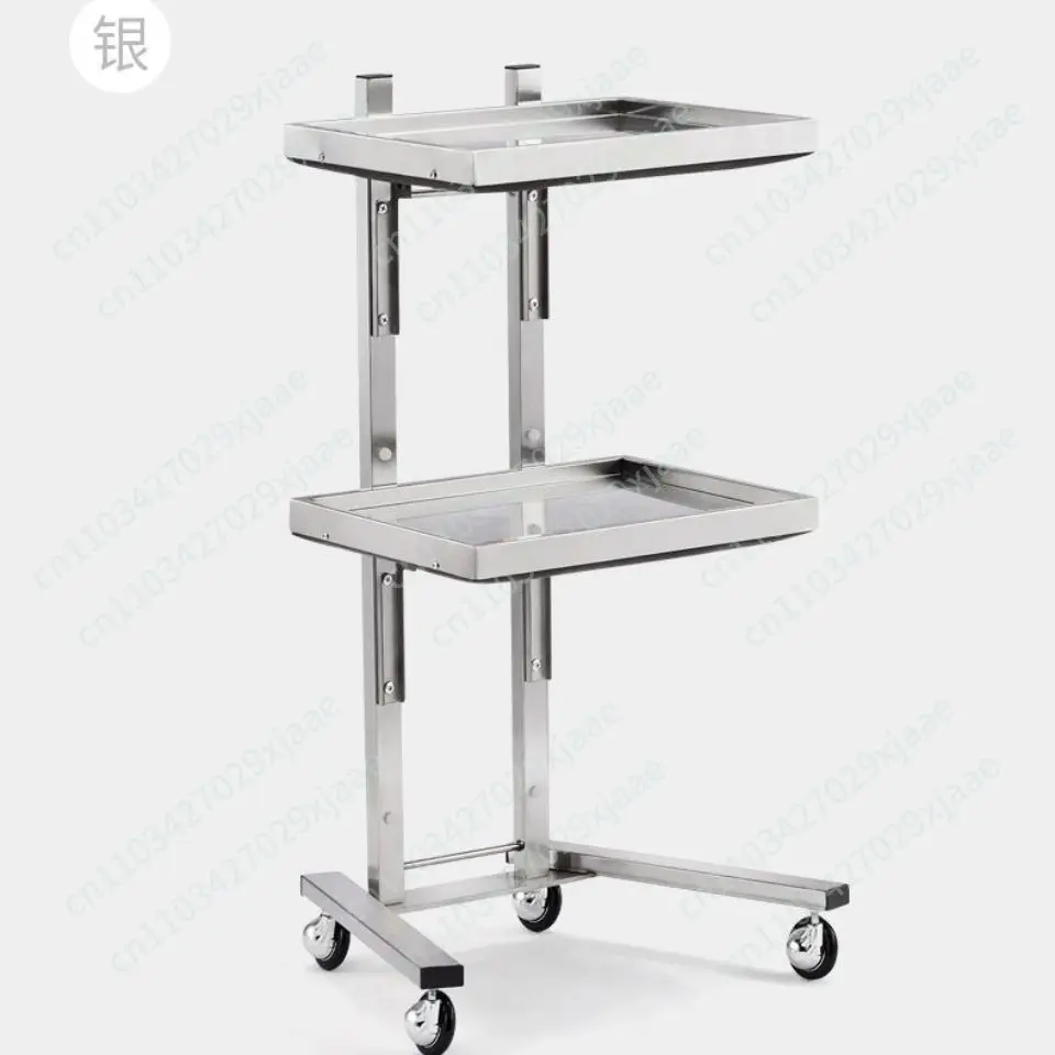 Multi-Function Stainless Steel Rolling Cart - Foldable 2-Tier Trolley for Salon, Supermarket & Professional Workbench