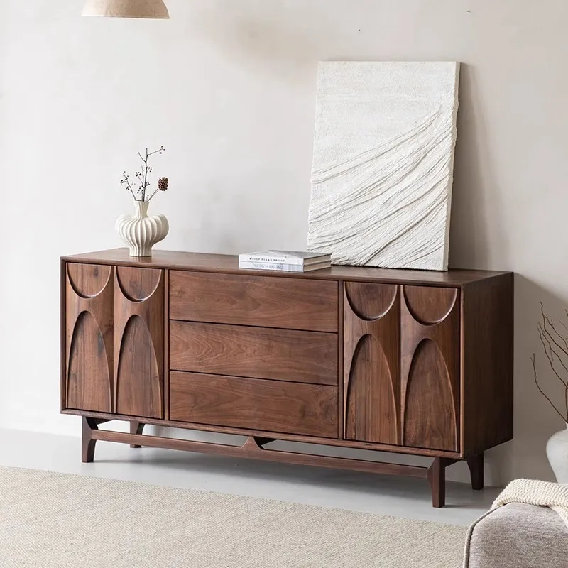 Nordic style solid wood dining side cabinet engraved dovetail cabinet designer surprise quiet wind retro wall chest cabinet livi