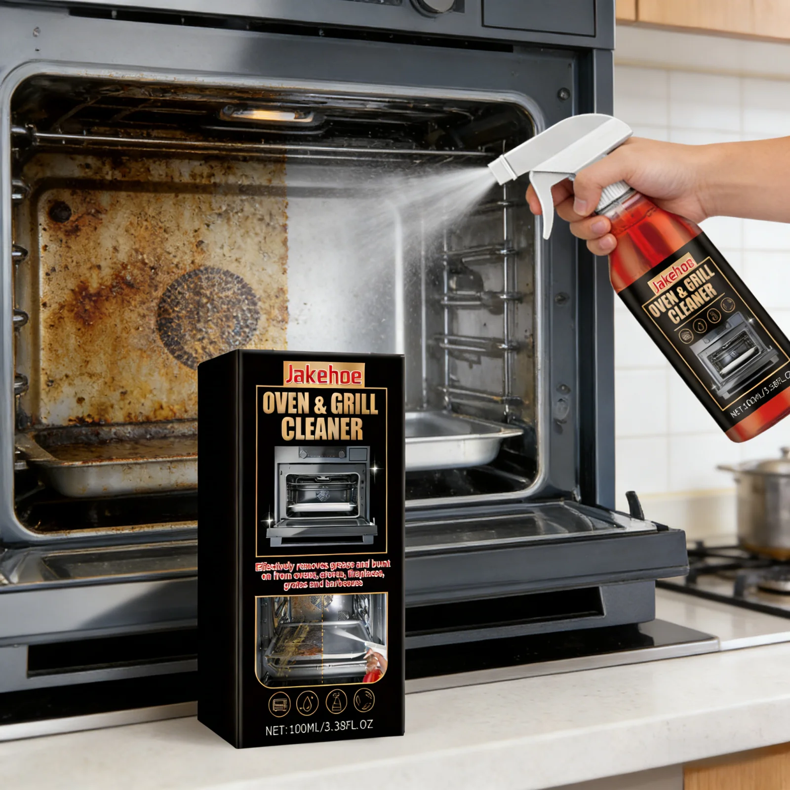 Limpiador de Aceite Pesado Jakehoe, Limpiador Profundo para Cocina, Desengrasante de Alta Resistencia, Desodorizante, Limpiador Multiusos para Suciedad Persistente, Horno y Parrilla