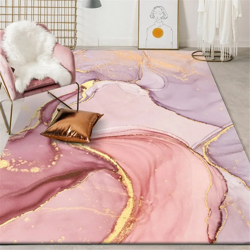 

Dream Pink Gold Girl Carpet Bedroom Bed Rug Abstract Oil Painting Pattern Carpet Hallway Princess Style Purple Floral Rug Mat