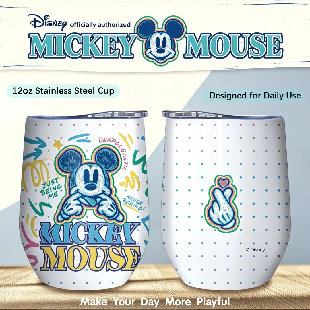 1pc 12oz Disney Mickey Mouse Graffiti Stainless Steel Wine Tumbler Portable Drinkware Cup for Home Outdoor Holiday Daily Gift