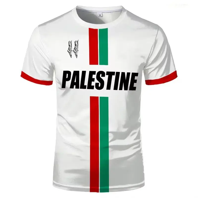 

Men's football T-shirt, Palestinian flag 3D printed short sleeved shirt, casual round neck loose T-shirt, summer fashion