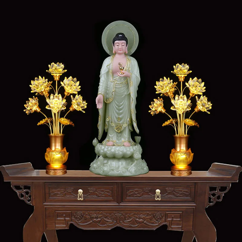 

Buddha Worshiping Lamp Guanyin Worship Light Seven Nine Products Colorful Crystal Lotus Lamp Led Imitation Glaze Buddha's