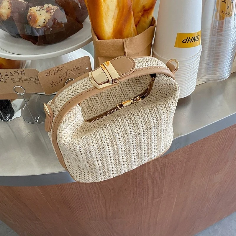 

1pc Fashion Small Straw Tote Bag Woven Bucket Crossbody Bag with Shoulder Strap Perfect for a relaxing outing