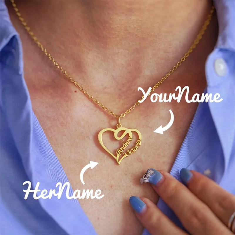 Custom Heart Name Necklaces For Women Gold Plated Stainless Steel Engrave Heart Name Necklace Christmas Birthday Jewelry Gift