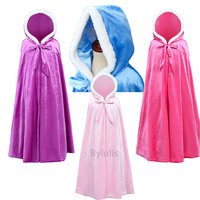 Girls Princess Costume Velvet Cloak Hooded Anna Elza Cape Aurora Rapunzels Girls Fancy Party Mantel Robe Belle Cape