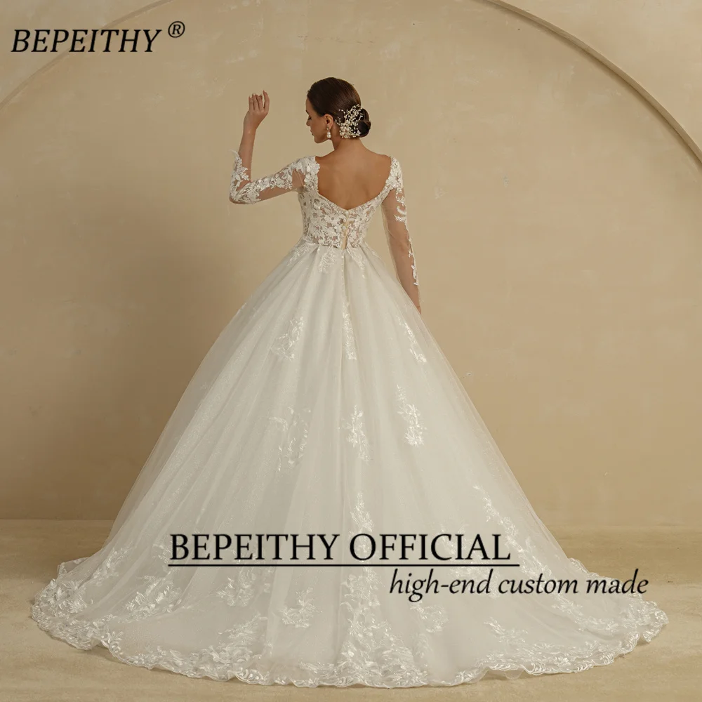 BEPEITHYCustomized Glitter Ball Gown Wedding Dress Full Sleeves For Women Bride 2022 Sweetheart Ruffle Skirt Shinny Bridal Dress