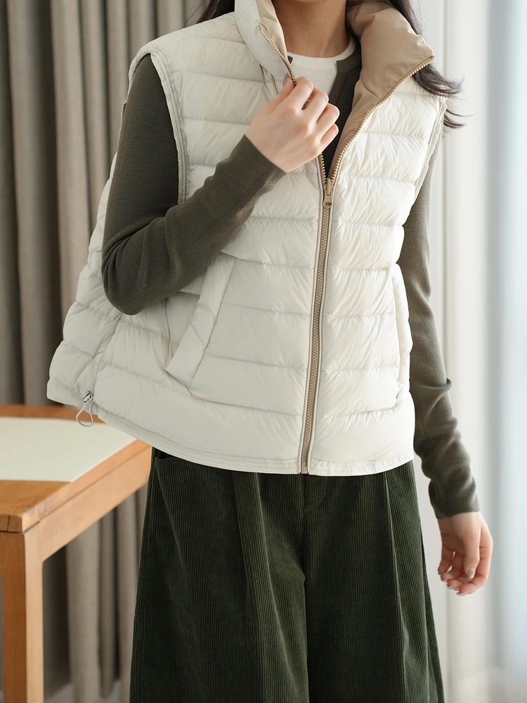 

Women's Double-Sided Wearable down Vest Stand Collar Lightweight Warm oulder Pad Winter Sle Faion Polyester Fiber