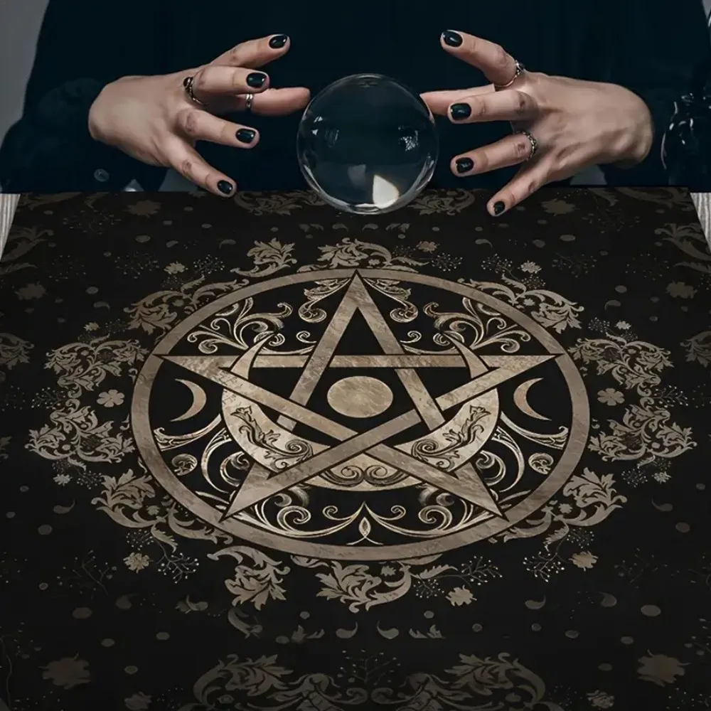 VIKAMA Spiritual Energy Symbol Altar Cloth Bari Tarot Deck Witch Astrology Black Oracle Mat Tarot Tablecloth Tarot Game Mat view 3