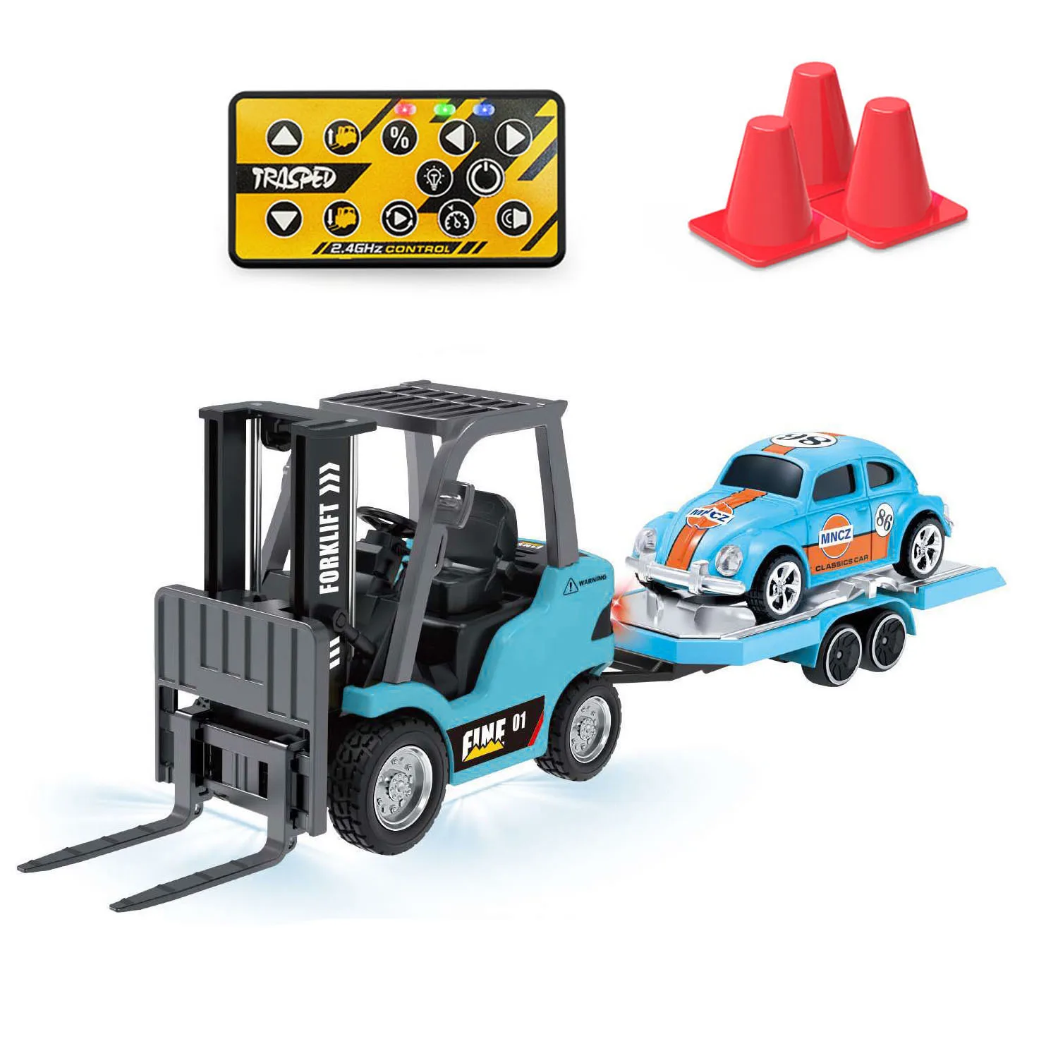 

RC Forklift 1:64 2.4GHz Half Alloy RC Vehicle Light Sound Effect W/ Mini Trailer Car Tabletop Model Collection Gift