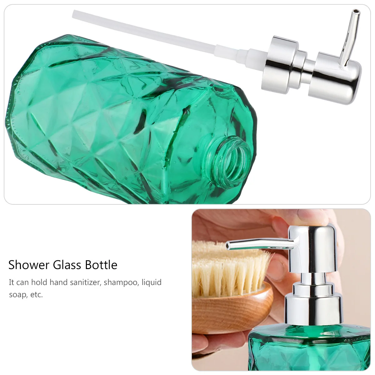 

2Pcs Diamond Stripe Empty Glass Bottles Removable Pump Head Refillable Dispenser for Shampoo Shower Gel Hand Soap Body Lotion