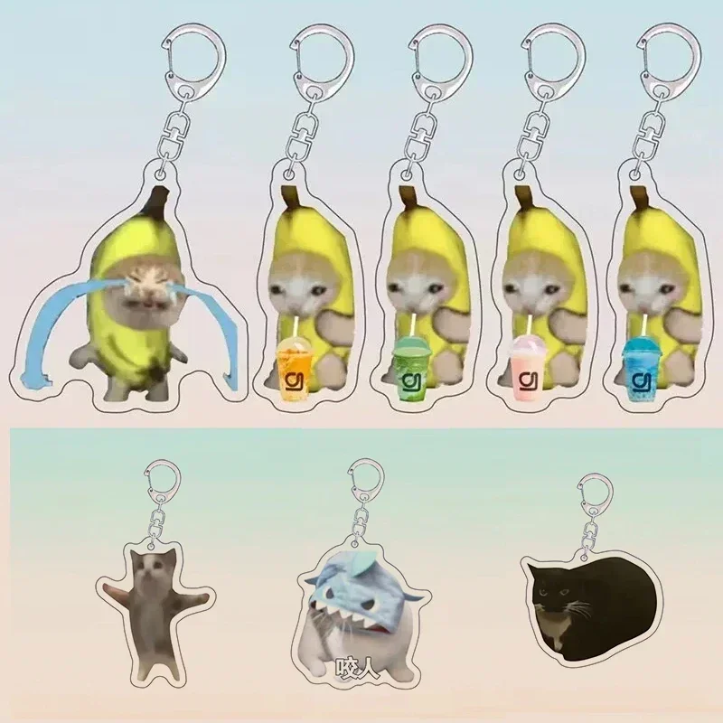 Funny Happy Banana Cat Pendant Keychain Cartoon Animal Food Fruit Bag Hang Keys DIY Fashion Accessories Sets Gifts for Friends