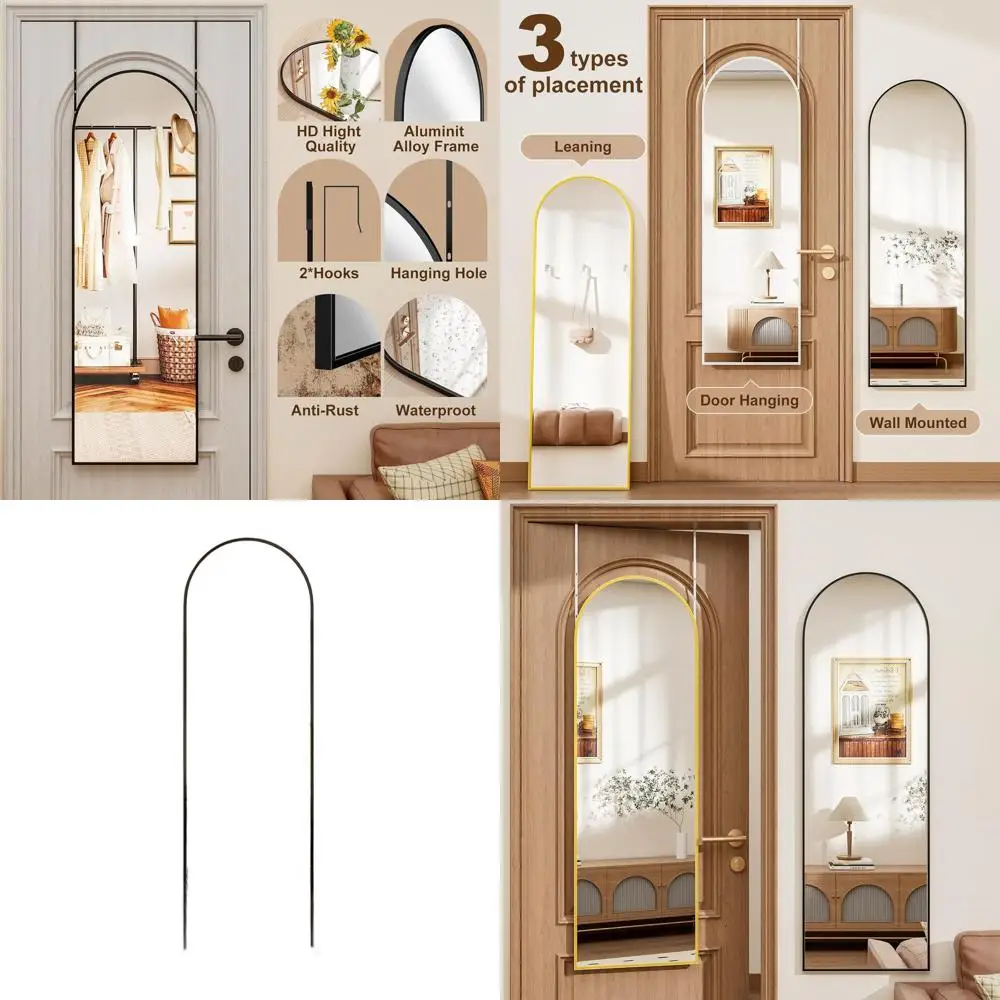 

Настенное зеркало с арочным каркасом 50x16 для гостиных, спален и других помещений (черное)