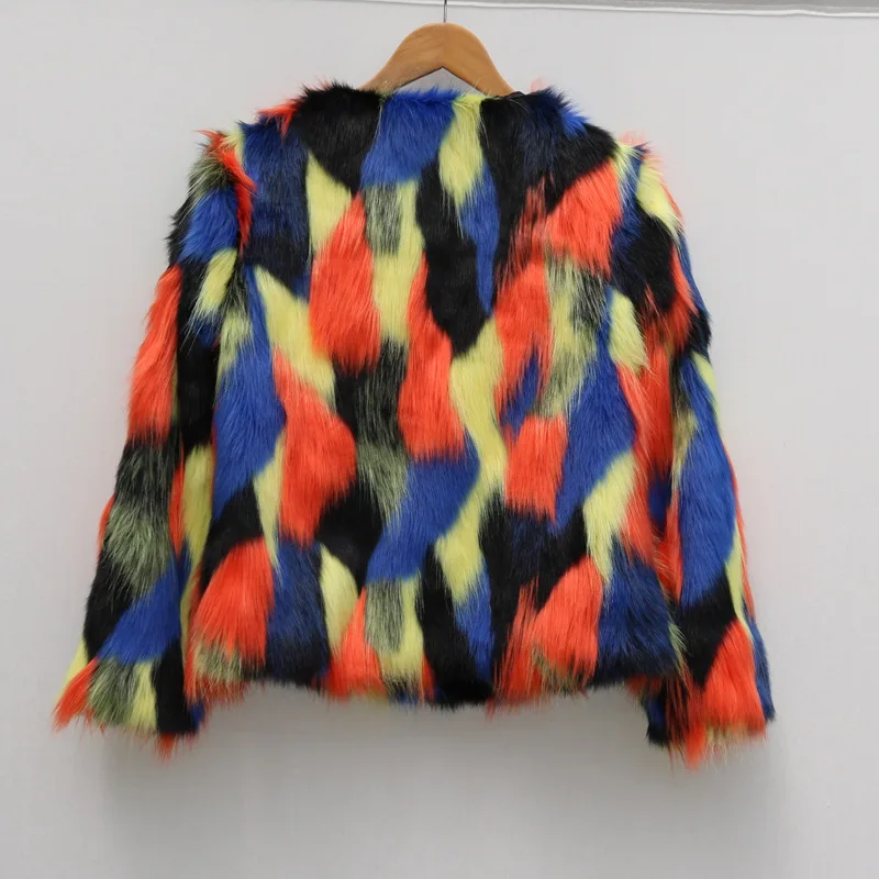 2026 Mantel Bulu Wanita Motif Cetak Kerah O Lengan Panjang Jaket Patchwork Kasual Jaket Bulu Imitasi Cardigan Mantel Tebal Hangat Musim Gugur Musim Dingin