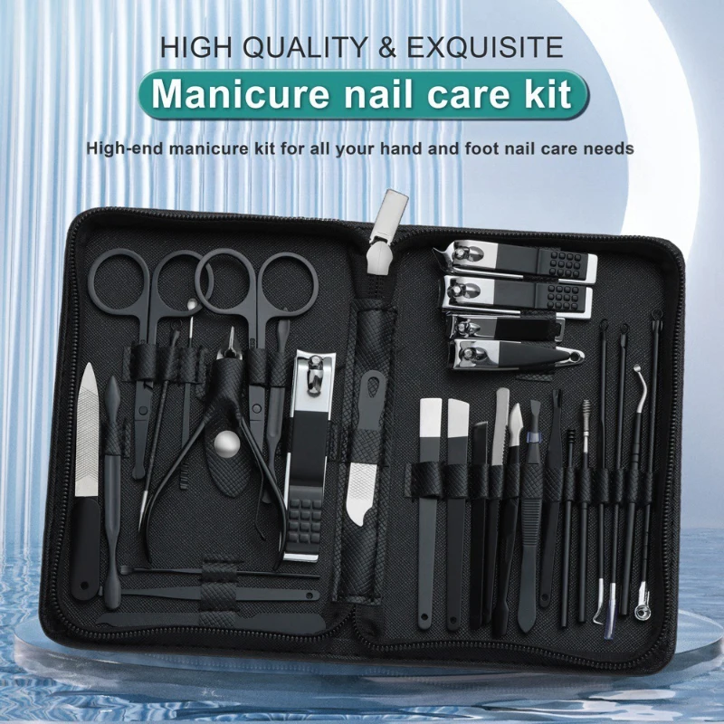 30個入りプロ仕様ステンレス製ネイルクリッパーセット グリーンブラック ネイルツール マニキュアペディキュアセット 30個入りトラベルグルーミングキット