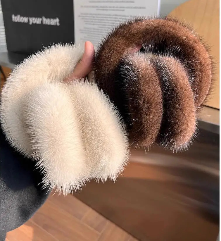 New 100% Natural Mink Fur Earmuffs Winter Women Warm Luxury Ear Muff Girl Soft Ear Protector