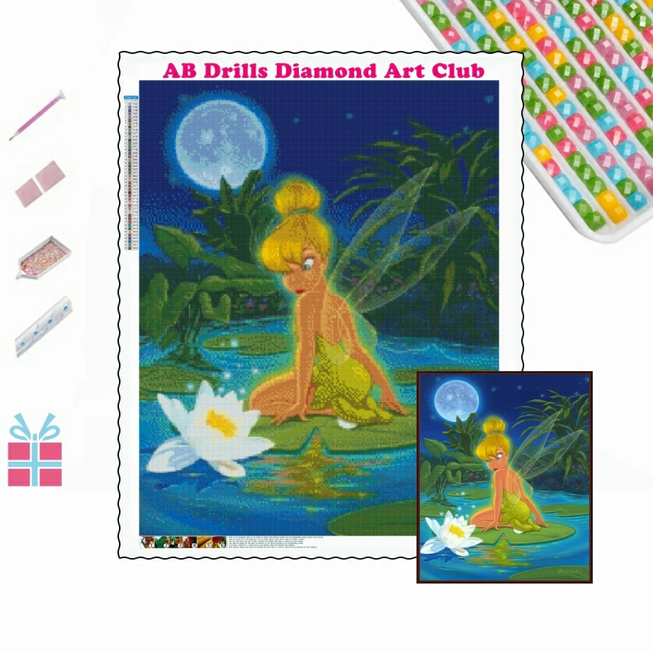 Peter Pan and Tinker Bell DIY AB Drill Diamond Painting Mosaic Disney Fairies Cartoon Art Cross Stitch Handmade Craft Home Decor