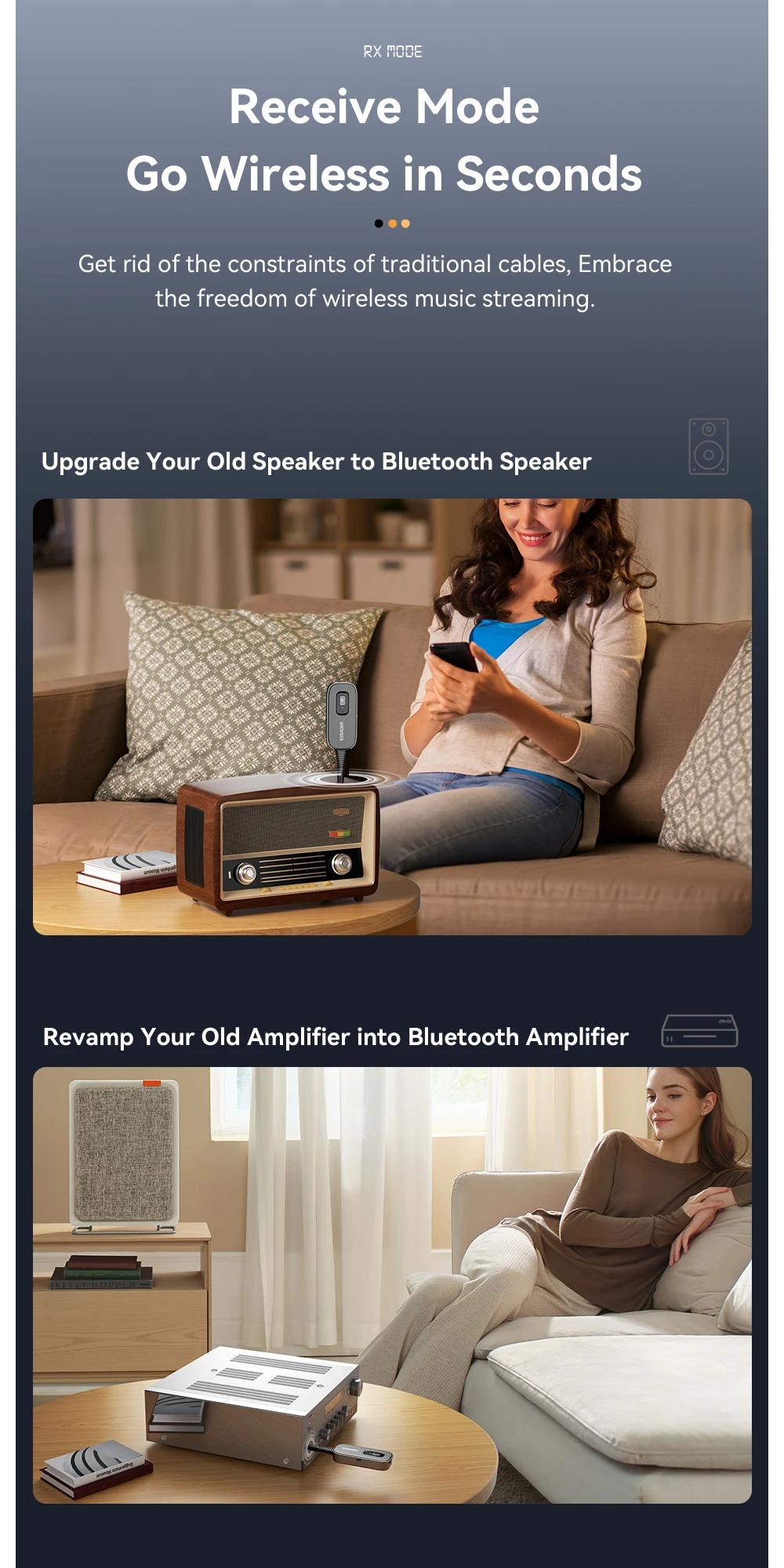 Essager 2-in-1 Bluetooth Audio Receiver Sender Wireless Bluetooth 5.1 3,5 mm AUX Audio Adapter Stereo für Kopfhörer TV Auto – Detail 6