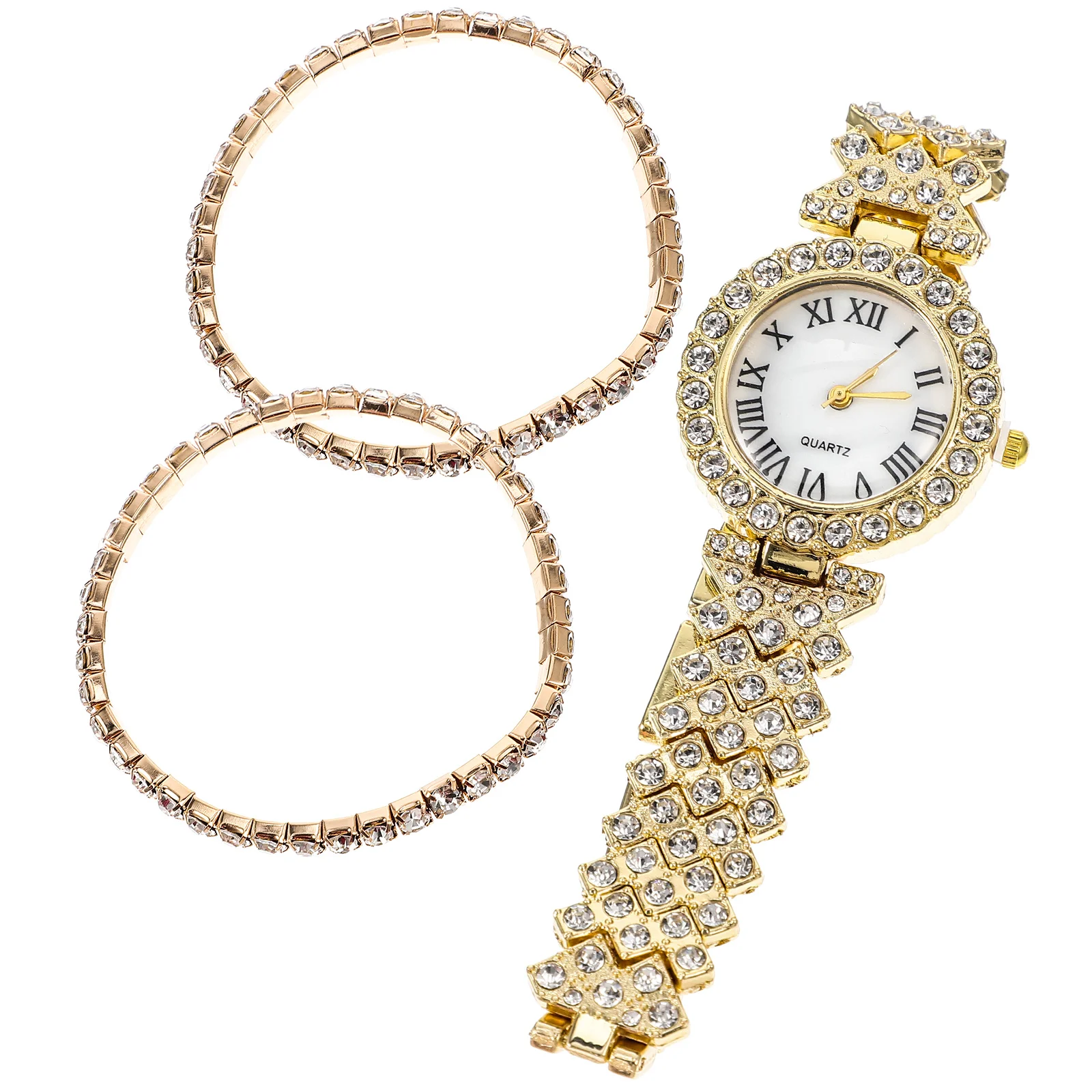 2 Pcs Automatic Quartz Watch Bracelet While Married Seen Lady Dainty Gold The Watche