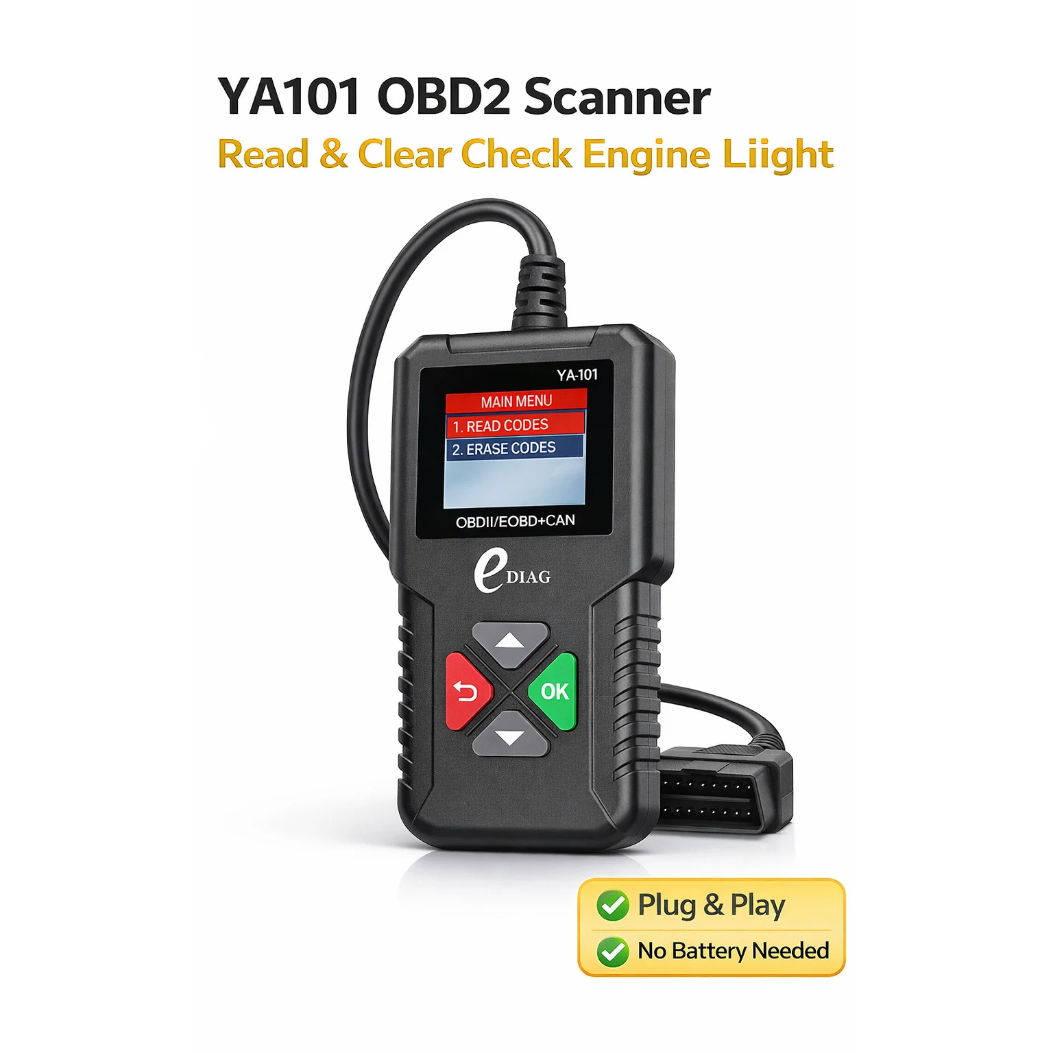 

Сканер OBD2 YA101, считыватель кодов неисправностей двигателя, диагностический инструмент для проверки индикатора Check Engine, считыватель кодов неисправностей автомобиля