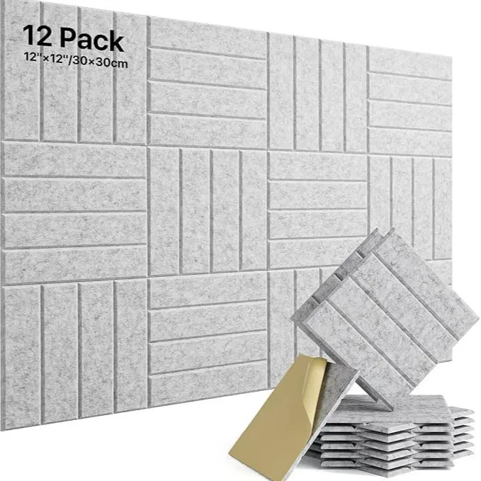 12Pcs Self-Adhesive Polyester Felt Sound Absorbing Board 30x30cm Soundproof Wall Panel For Home