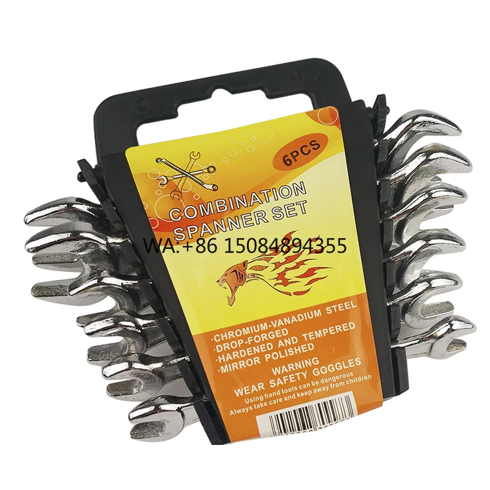 Dual-purpose Open End Wrench Customized Hardware Tool Galvanized Spanner Set of 6pcs Plastic Frame Wrenches Metric System